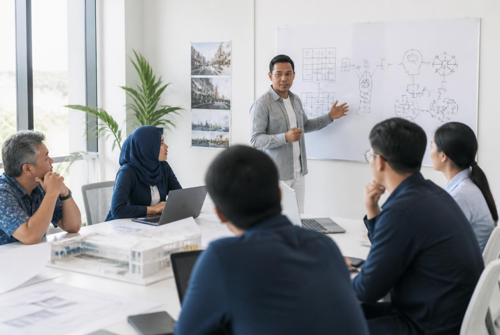 Fasilitator memandu latihan dalam kelas profesional